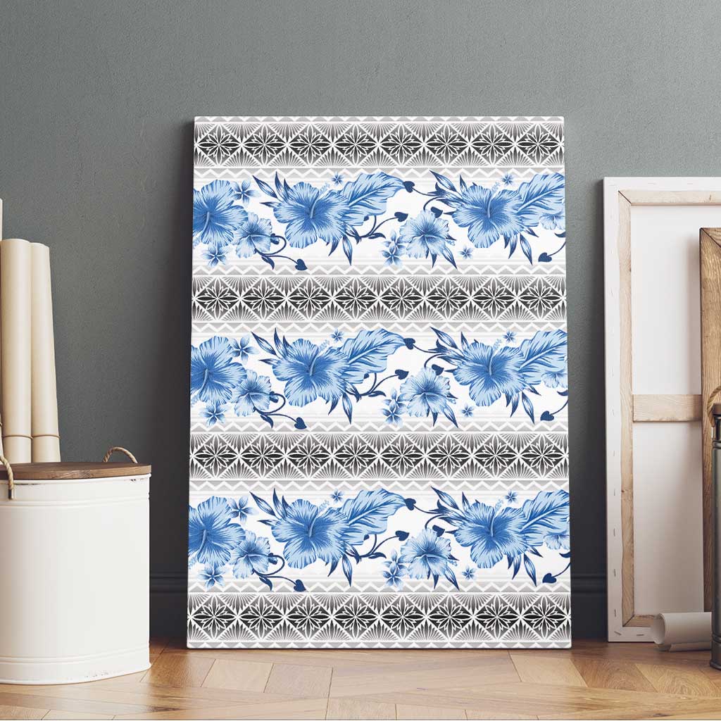 Samoa White Sunday Canvas Wall Art Samoan Tapa Blue Hibiscus - Polynesian Pride