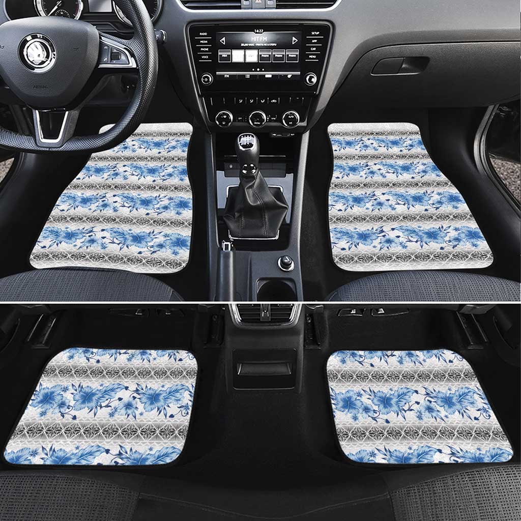 Samoa White Sunday Car Mats Samoan Tapa Blue Hibiscus - Polynesian Pride