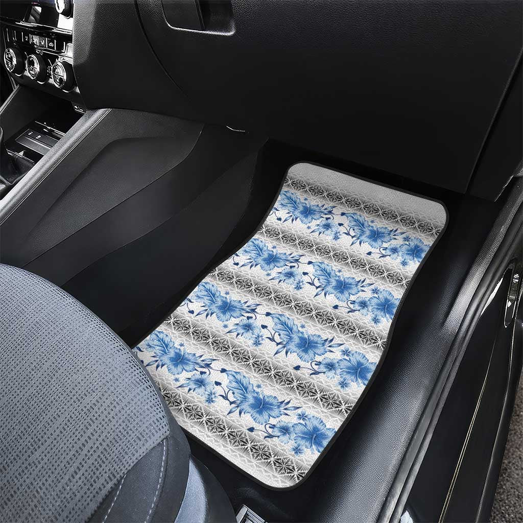 Samoa White Sunday Car Mats Samoan Tapa Blue Hibiscus - Polynesian Pride