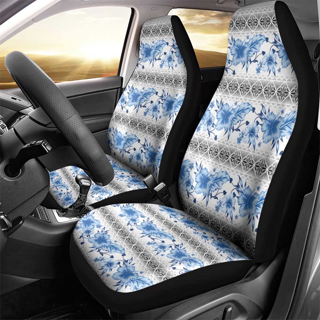 Samoa White Sunday Car Seat Cover Samoan Tapa Blue Hibiscus - Polynesian Pride