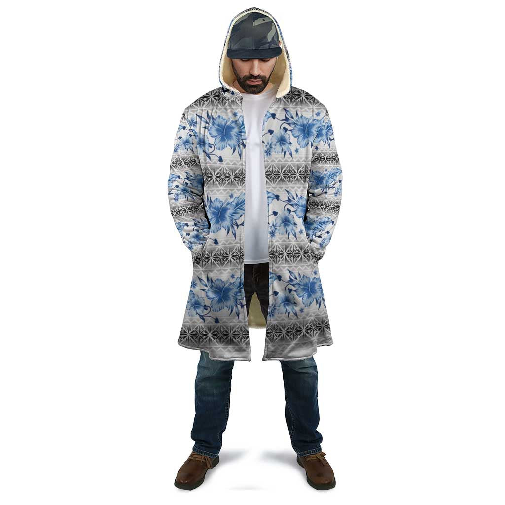 Samoa White Sunday Cloak Samoan Tapa Blue Hibiscus - Polynesian Pride