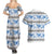 Samoa White Sunday Couples Matching Summer Maxi Dress and Hawaiian Shirt Samoan Tapa Blue Hibiscus - Polynesian Pride