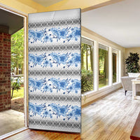 Samoa White Sunday Door Cover Samoan Tapa Blue Hibiscus - Polynesian Pride