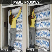 Samoa White Sunday Door Cover Samoan Tapa Blue Hibiscus - Polynesian Pride