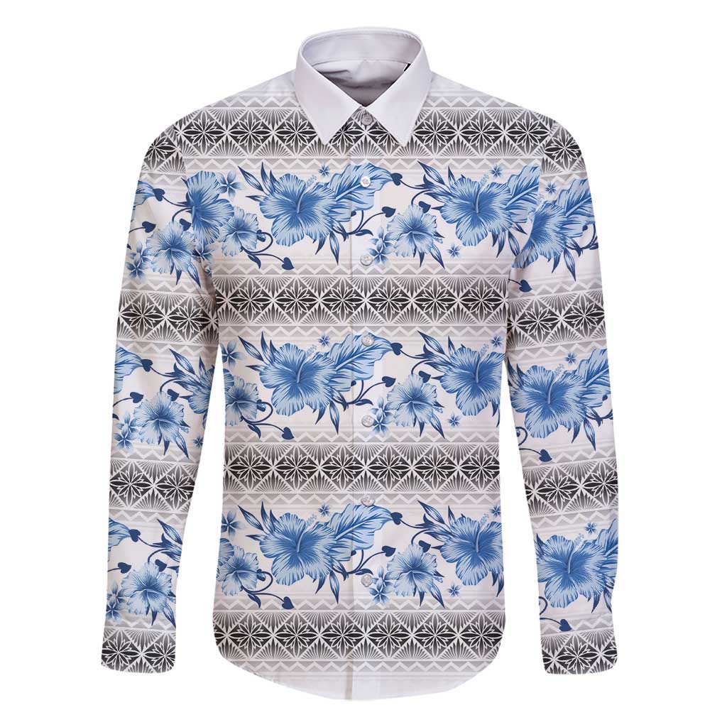 Samoa White Sunday Family Matching Mermaid Dress and Hawaiian Shirt Samoan Tapa Blue Hibiscus - Polynesian Pride