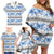 Samoa White Sunday Family Matching Off Shoulder Short Dress and Hawaiian Shirt Samoan Tapa Blue Hibiscus - Polynesian Pride