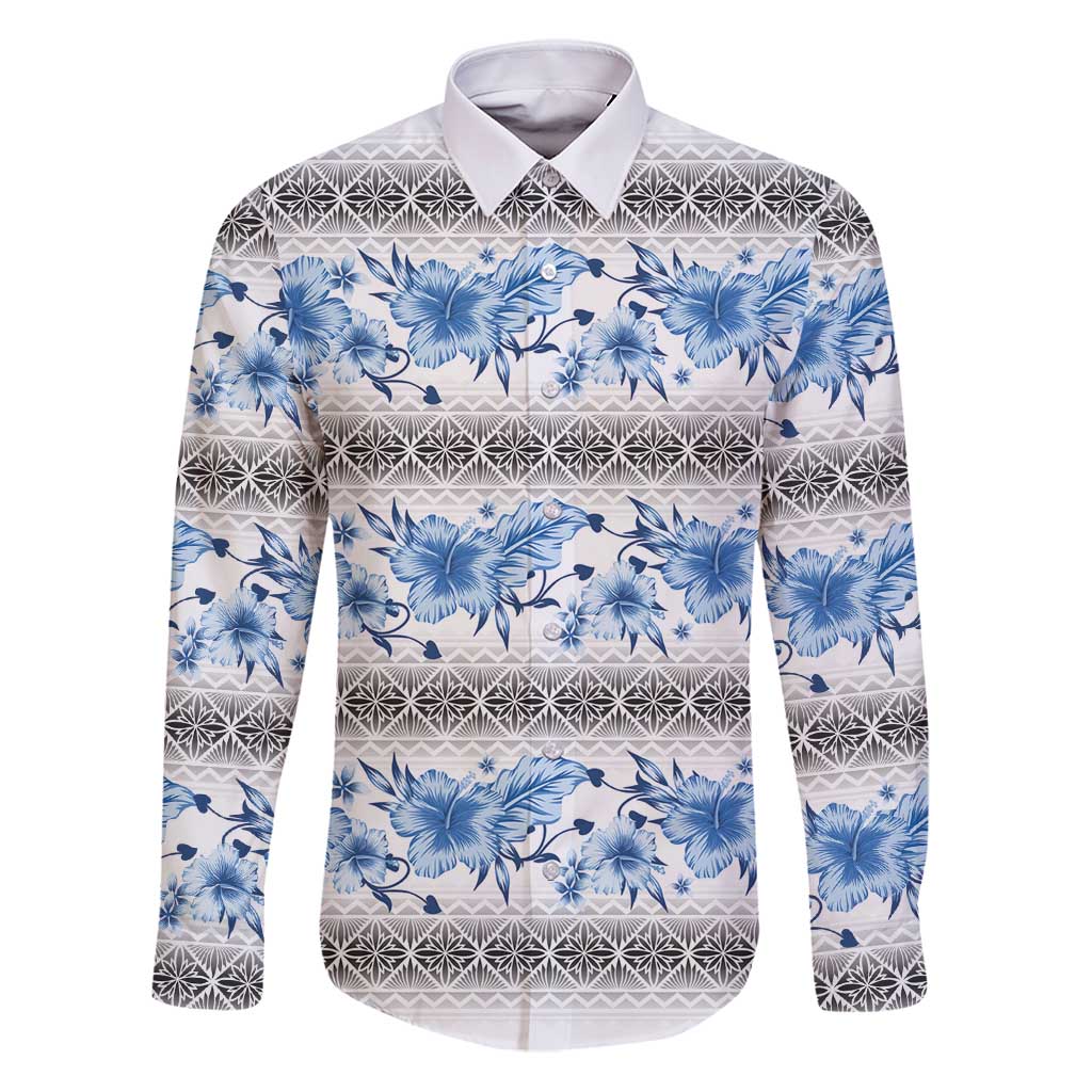 Samoa White Sunday Family Matching Puletasi and Hawaiian Shirt Samoan Tapa Blue Hibiscus - Polynesian Pride