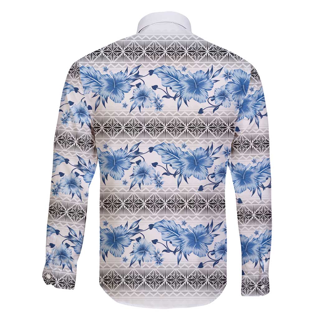 Samoa White Sunday Family Matching Short Sleeve Bodycon Dress and Hawaiian Shirt Samoan Tapa Blue Hibiscus - Polynesian Pride