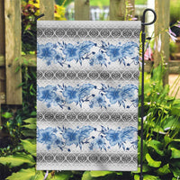 Samoa White Sunday Garden Flag Samoan Tapa Blue Hibiscus - Polynesian Pride