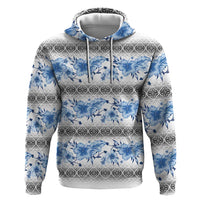 Samoa White Sunday Hoodie Samoan Tapa Blue Hibiscus - Polynesian Pride