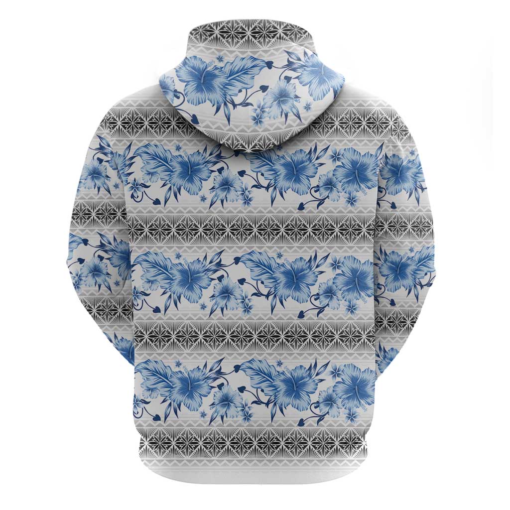 Samoa White Sunday Hoodie Samoan Tapa Blue Hibiscus - Polynesian Pride