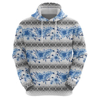 Samoa White Sunday Hoodie Samoan Tapa Blue Hibiscus - Polynesian Pride