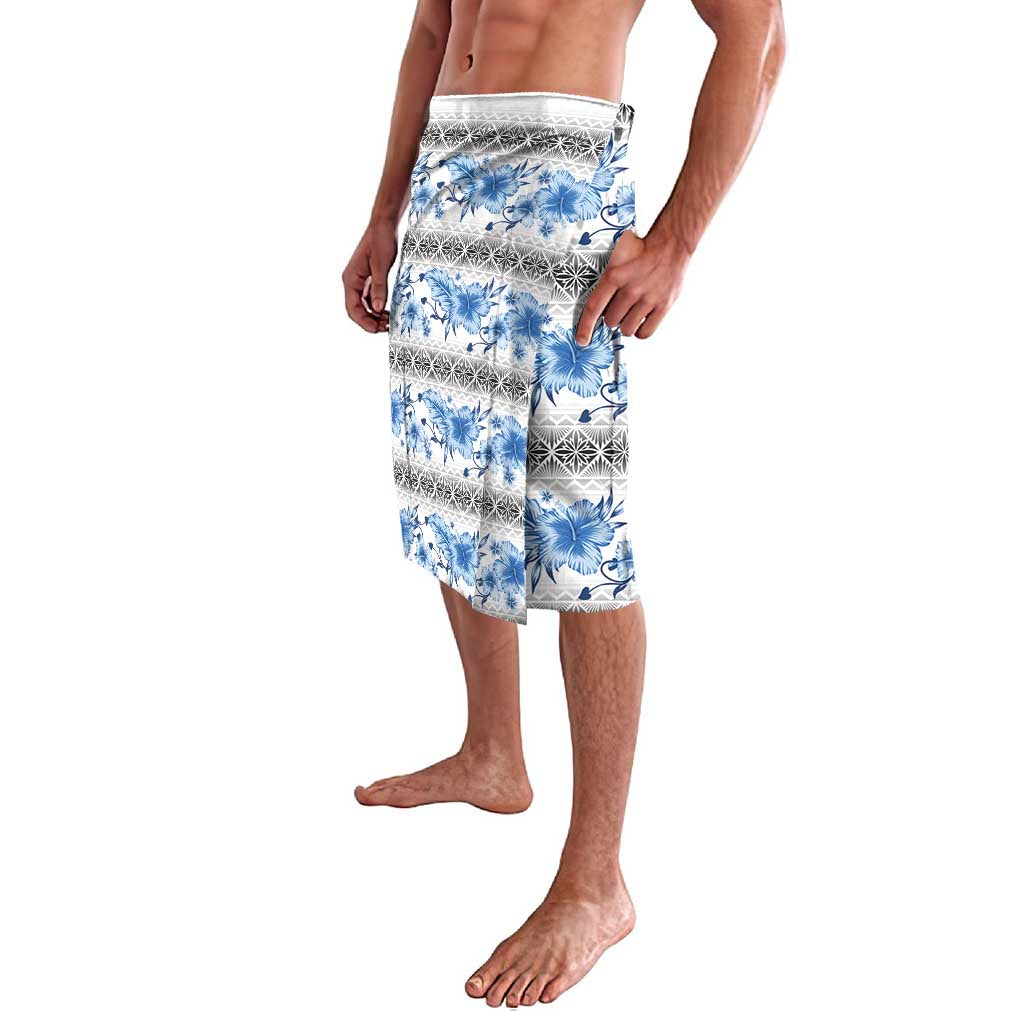 Samoa White Sunday Lavalava Samoan Tapa Blue Hibiscus - Polynesian Pride