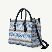 Samoa White Sunday Leather Bag Samoan Tapa Blue Hibiscus - Polynesian Pride