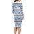 Samoa White Sunday Long Sleeve Bodycon Dress Samoan Tapa Blue Hibiscus - Polynesian Pride