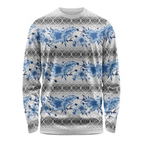 Samoa White Sunday Long Sleeve Shirt Samoan Tapa Blue Hibiscus - Polynesian Pride