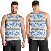 Samoa White Sunday Men Tank Top Samoan Tapa Blue Hibiscus - Polynesian Pride
