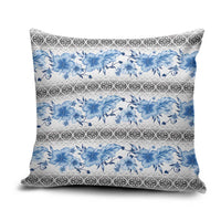 Samoa White Sunday Pillow Cover Samoan Tapa Blue Hibiscus - Polynesian Pride