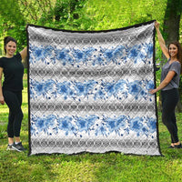 Samoa White Sunday Quilt Samoan Tapa Blue Hibiscus - Polynesian Pride