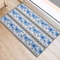 Samoa White Sunday Rubber Doormat Samoan Tapa Blue Hibiscus - Polynesian Pride