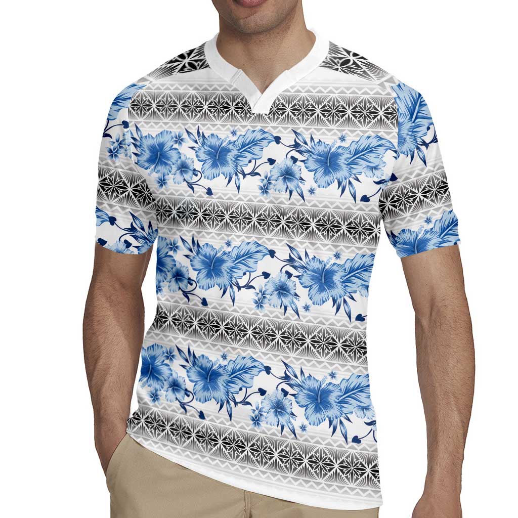 Samoa White Sunday Rugby Jersey Samoan Tapa Blue Hibiscus - Polynesian Pride