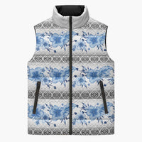 Samoa White Sunday Sleeveless Puffer Jacket Samoan Tapa Blue Hibiscus - Polynesian Pride