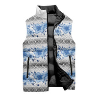 Samoa White Sunday Sleeveless Puffer Jacket Samoan Tapa Blue Hibiscus - Polynesian Pride