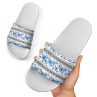 Samoa White Sunday Slide Sandals Samoan Tapa Blue Hibiscus - Polynesian Pride