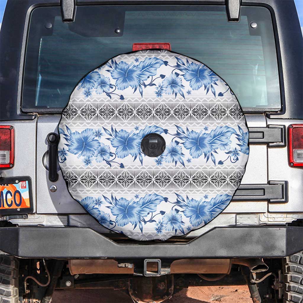 Samoa White Sunday Spare Tire Cover Samoan Tapa Blue Hibiscus LT05 Blue - Polynesian Pride