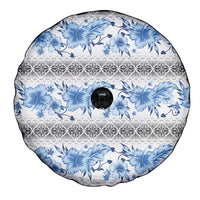 Samoa White Sunday Spare Tire Cover Samoan Tapa Blue Hibiscus - Polynesian Pride