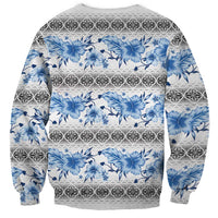 Samoa White Sunday Sweatshirt Samoan Tapa Blue Hibiscus - Polynesian Pride