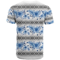 Samoa White Sunday T Shirt Samoan Tapa Blue Hibiscus - Polynesian Pride
