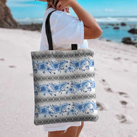 Samoa White Sunday Tote Bag Samoan Tapa Blue Hibiscus - Polynesian Pride