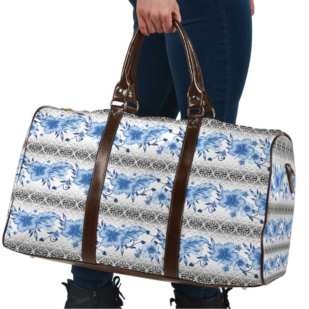 Samoa White Sunday Travel Bag Samoan Tapa Blue Hibiscus - Polynesian Pride