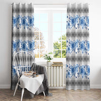 Samoa White Sunday Window Curtain Samoan Tapa Blue Hibiscus - Polynesian Pride