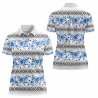 Samoa White Sunday Women Polo Shirt Samoan Tapa Blue Hibiscus - Polynesian Pride