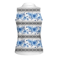 Samoa White Sunday Women Sleeveless Polo Shirt Samoan Tapa Blue Hibiscus - Polynesian Pride