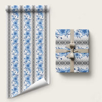 Samoa White Sunday Wrapping Paper Samoan Tapa Blue Hibiscus - Polynesian Pride