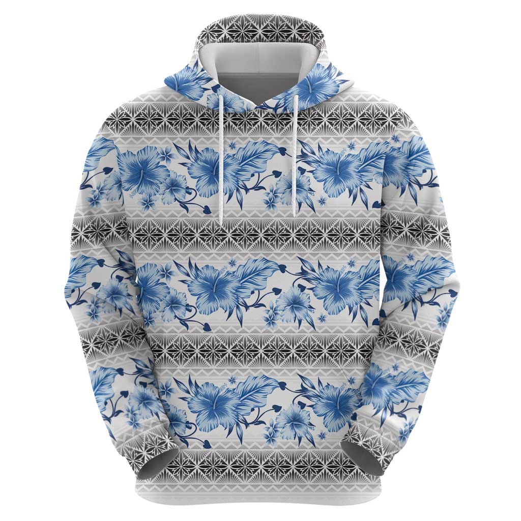 Samoa White Sunday Zip Hoodie Samoan Tapa Blue Hibiscus - Polynesian Pride