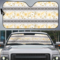 Samoa White Sunday Auto Sun Shade Samoan Tapa Yellow Hibiscus - Polynesian Pride