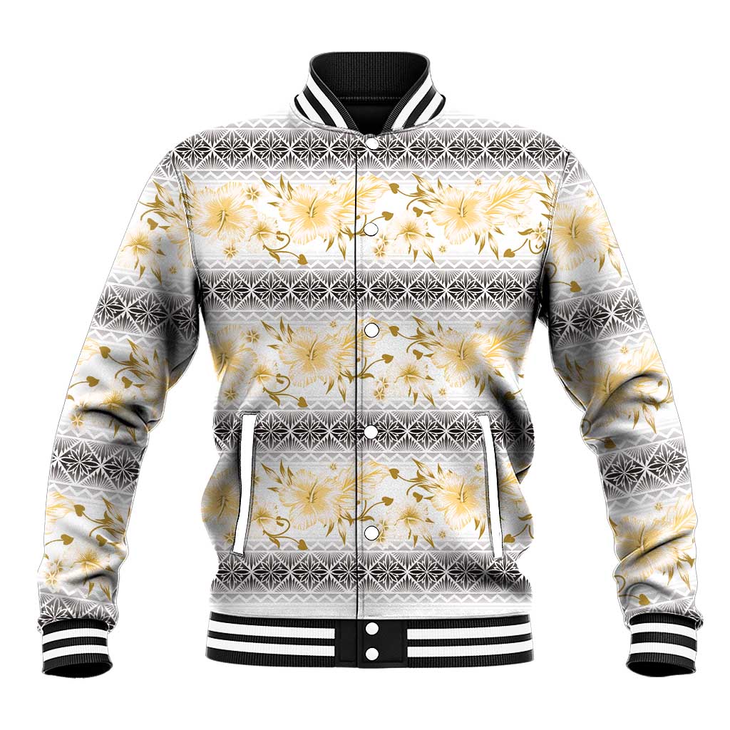 Samoa White Sunday Baseball Jacket Samoan Tapa Yellow Hibiscus LT05 Unisex Yellow - Polynesian Pride
