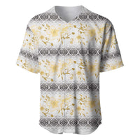 Samoa White Sunday Baseball Jersey Samoan Tapa Yellow Hibiscus - Polynesian Pride