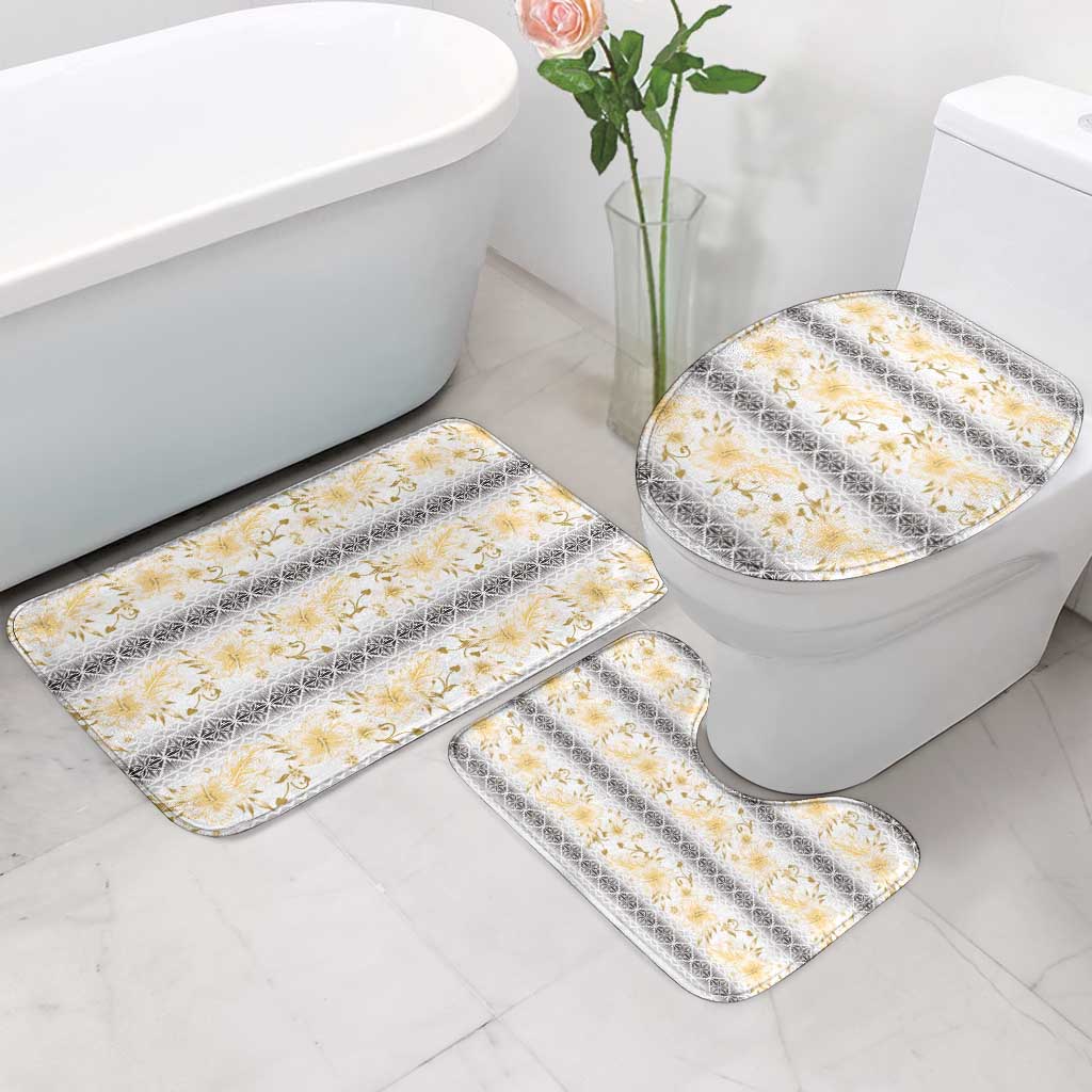 Samoa White Sunday Bathroom Set Samoan Tapa Yellow Hibiscus - Polynesian Pride