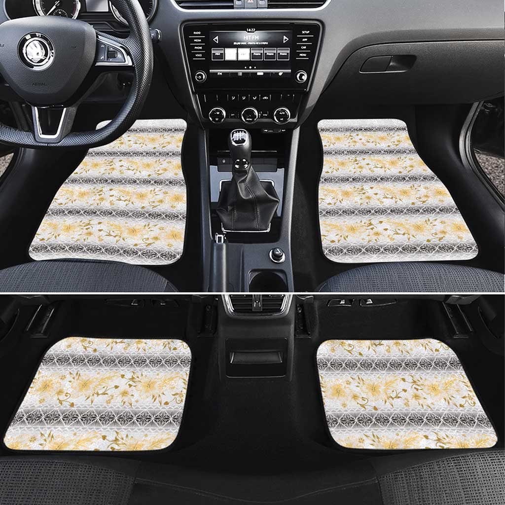Samoa White Sunday Car Mats Samoan Tapa Yellow Hibiscus - Polynesian Pride