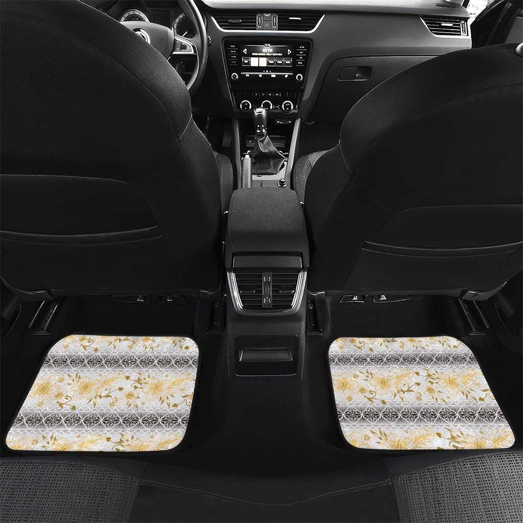 Samoa White Sunday Car Mats Samoan Tapa Yellow Hibiscus - Polynesian Pride