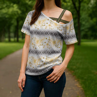 Samoa White Sunday Cross Shoulder Shirt Samoan Tapa Yellow Hibiscus - Polynesian Pride