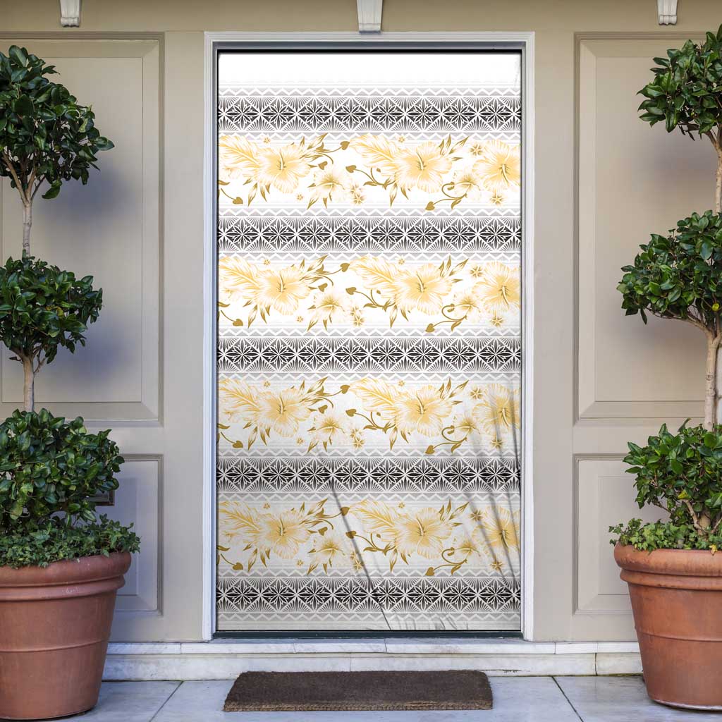 Samoa White Sunday Door Cover Samoan Tapa Yellow Hibiscus - Polynesian Pride