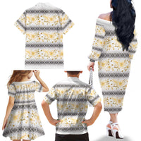 Samoa White Sunday Family Matching Off The Shoulder Long Sleeve Dress and Hawaiian Shirt Samoan Tapa Yellow Hibiscus - Polynesian Pride