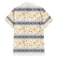 Samoa White Sunday Family Matching Off The Shoulder Long Sleeve Dress and Hawaiian Shirt Samoan Tapa Yellow Hibiscus - Polynesian Pride