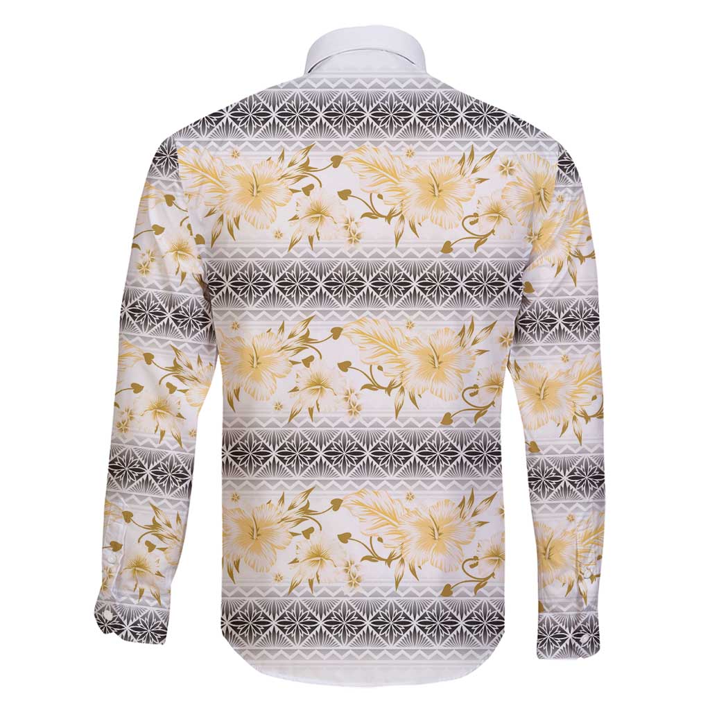 Samoa White Sunday Family Matching Off Shoulder Maxi Dress and Hawaiian Shirt Samoan Tapa Yellow Hibiscus - Polynesian Pride